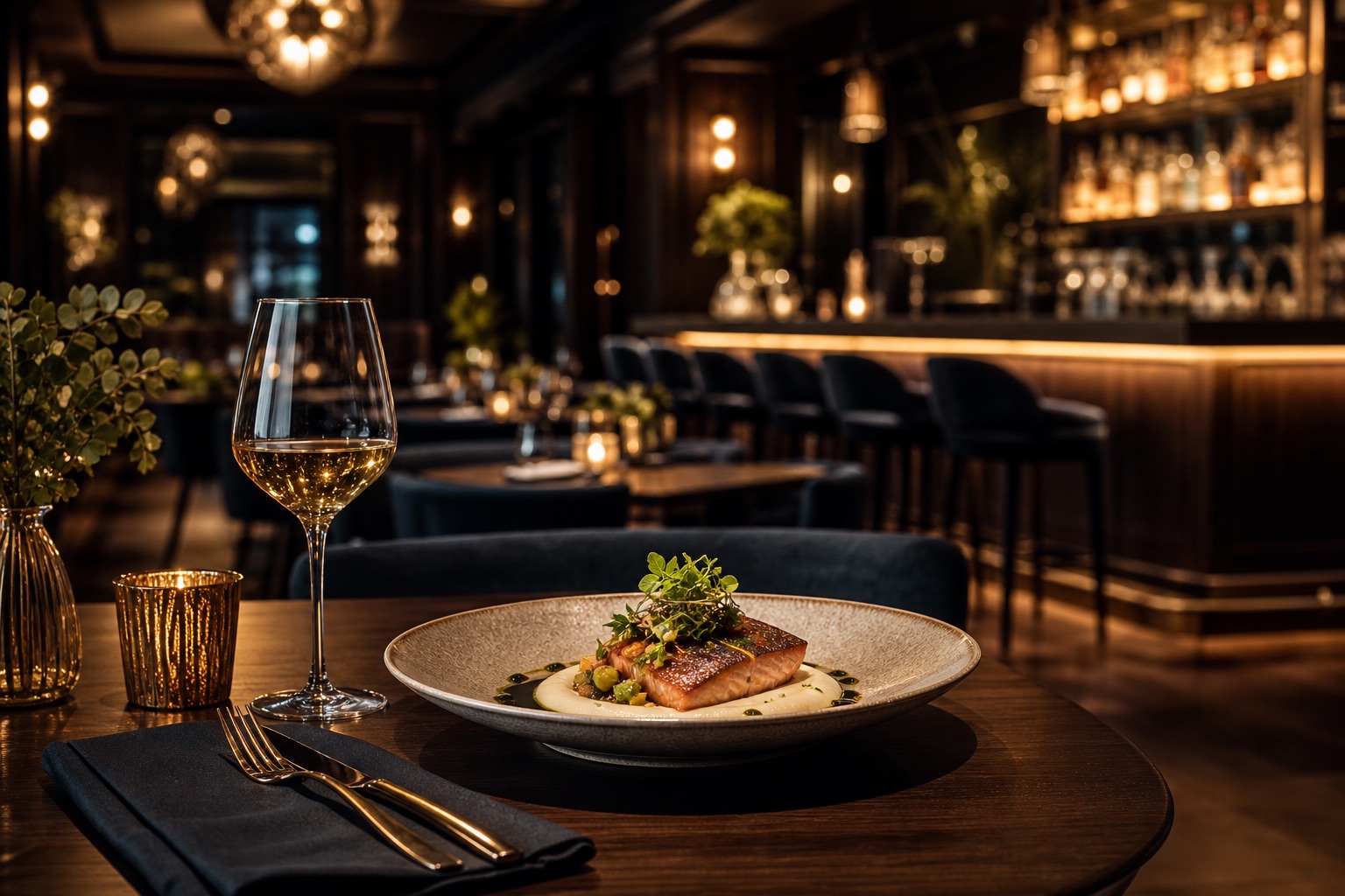 Elegant restaurant dish and bar